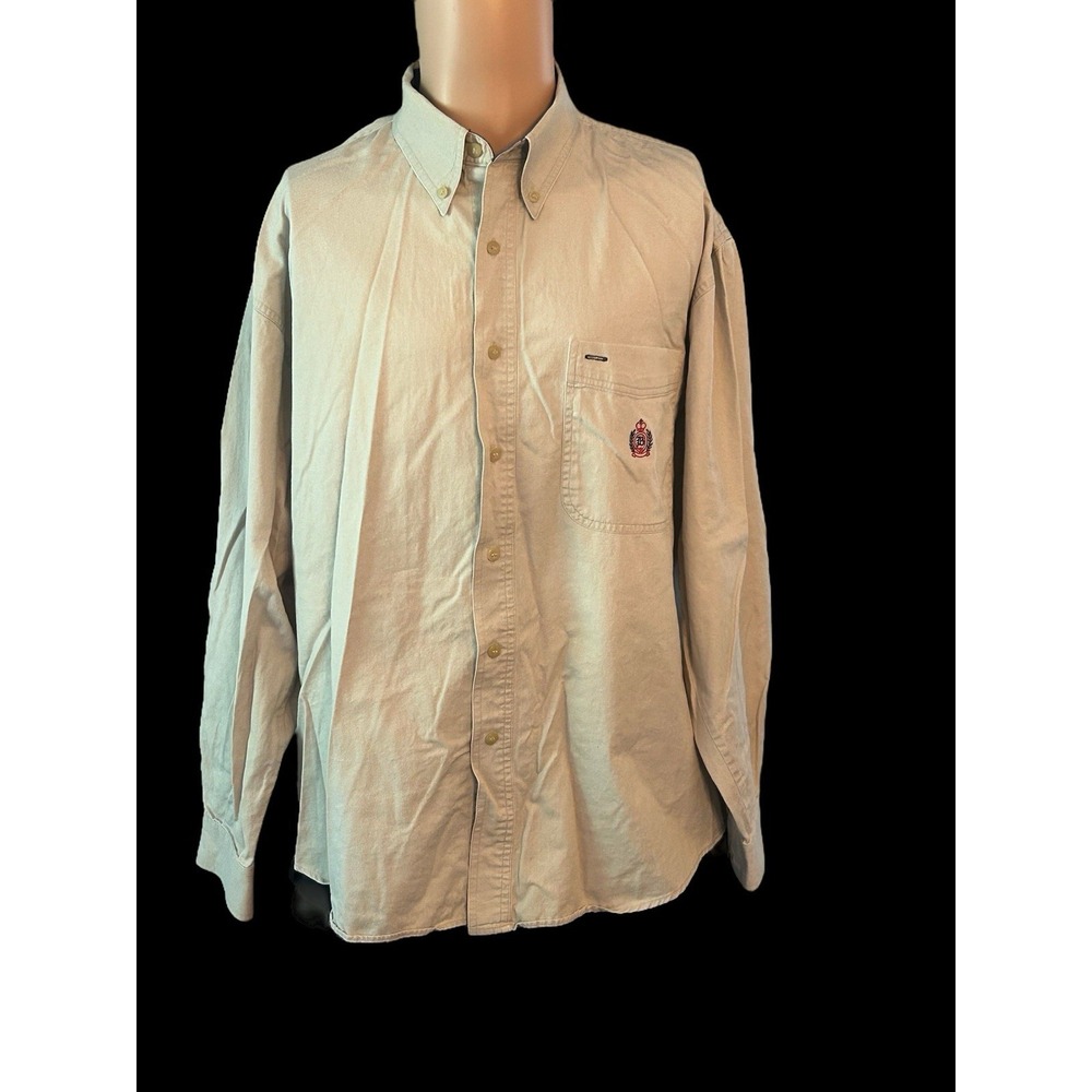 Bugle Boy Company Button-Down Collar Men's Tan/Beige Cotton Shirt‎ Long Sleeve L